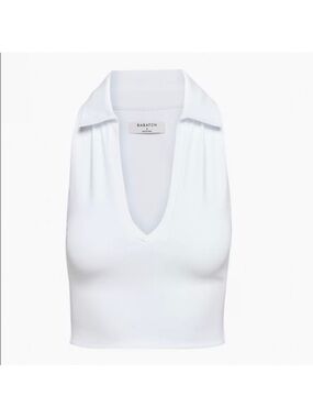 Babaton White V-Neck Collared Tank